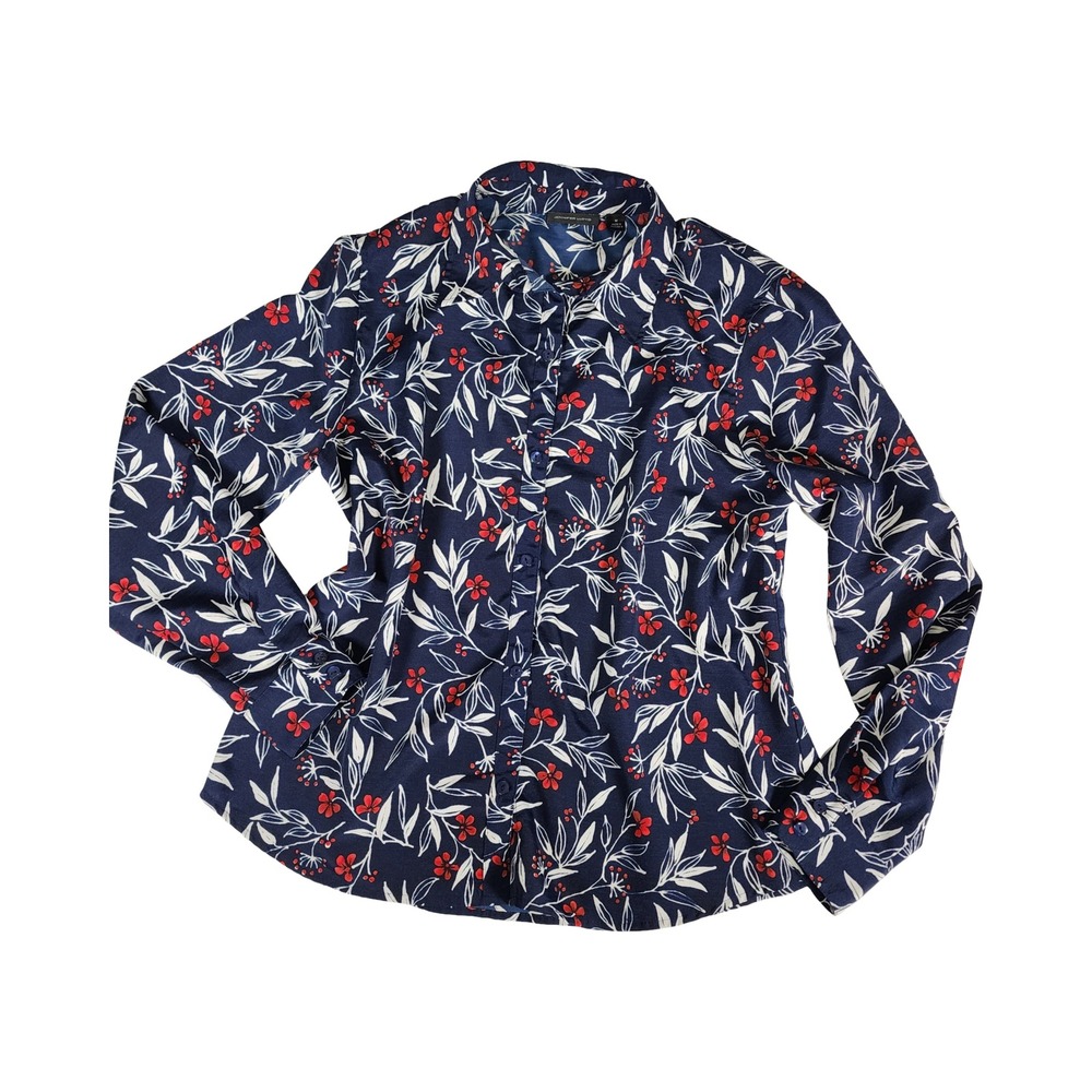 Jennifer Lloyd Womens Navy Blue‎ Red Floral Button Down Shirt Blouse Size M